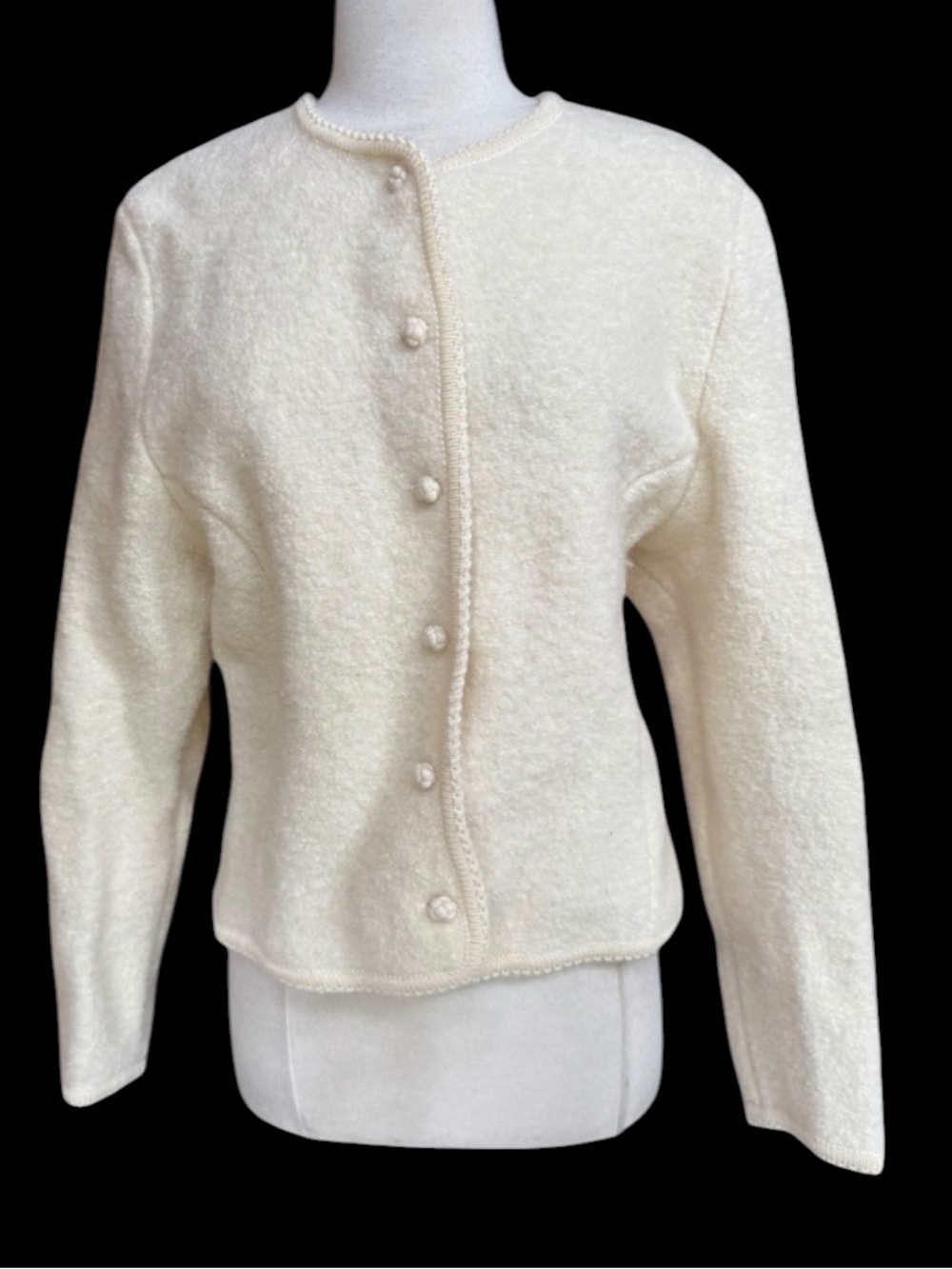 1980s/Early 90s Lands’ End 100% Wool Ivory Button Down Cardigan